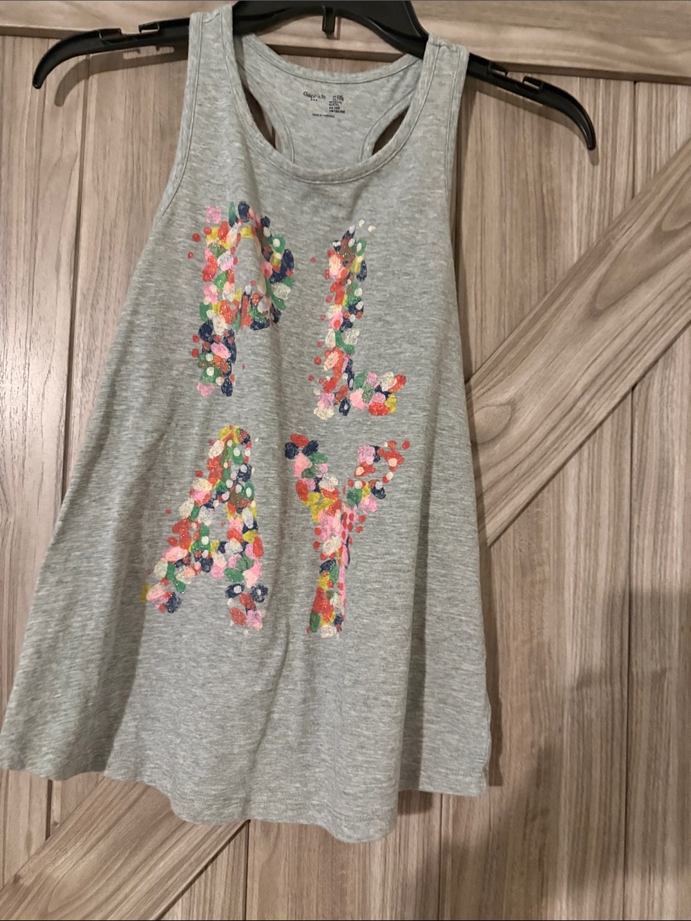 GAP Gray Tank Top with Multicolor 'PLAY'